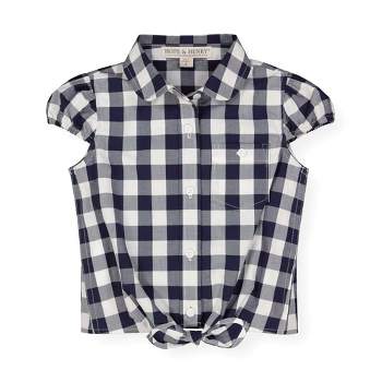Hope & Henry Girls' Organic Cotton Tie-Front Button Down Top, Infant