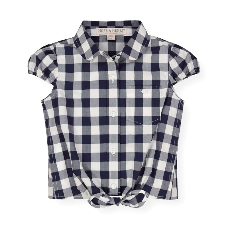 Hope & Henry Girls' Organic Cotton Tie-Front Button Down Top, Infant, 1 of 6