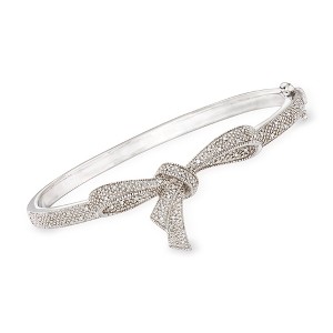 Ross-Simons 0.15 ct. t.w. Diamond Bow Bangle Bracelet in Sterling Silver - 1 of 4