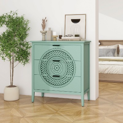 NicBex 3 Drawer Dresser Storage Chest with Hollow-Carved and Metal Handles for Bedroom,Living Room,Entryway