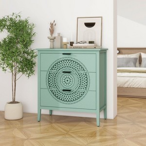 Okak 3-Drawer Dresser,Hollow-Carved Chest of Drawers with legs&Metal Handles,Storage Cabinet for Bedroom,Living Room,Entryway - 1 of 4