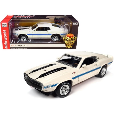 1970 Shelby GT-500 428 Cobra Jet Wimbledon White with Blue and Black Stripes "Class of 1970" 1/18 Diecast Model Car by Autoworld