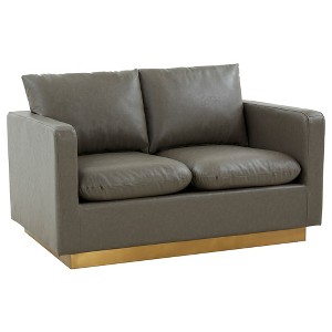 LeisureMod Nervo Mid-Century Modern Upholstered Faux Leather Loveseat with Gold Frame - 1 of 4