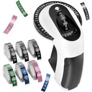 Phomemo E975 Manual Embossing Label Maker Machine with 6 Rolls Label Tapes - Black and White - 1 of 4