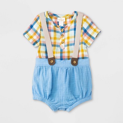 Baby Boys' Plaid Gauze Top & Bottom Set - Cat & Jack™ Blue 0-3M