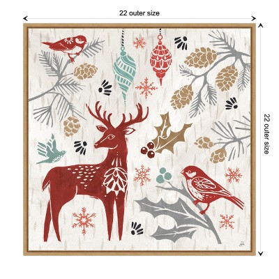 Amanti Art Christmas Deer and Birds Framed Canvas Wall Art