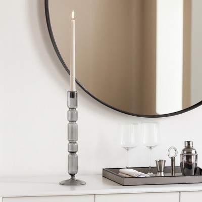 Glass Taper Candle Holder - Modern Decorative Candlestick Stand - Elegant Hand-Blown Glass Design - Home & Office Decor - 14" Black