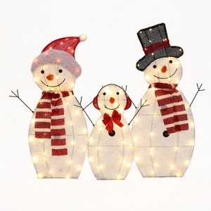 LuxenHome Snowman Family Trio Indoor and Outdoor Holiday Decoration with Lights Multi-Color - 1 of 4