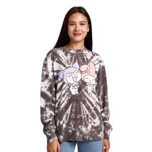 Hello Kitty & Friends My Melody & Kuromi Heart Women’s Black Crew Neck Long Sleeve Fleece Sweatshirt - 1 of 4