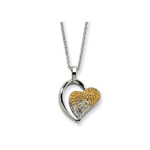 Black Bow Jewelry Stainless Steel Yellow and Clear Crystal Heart Necklace - 22 Inch - 1 of 4