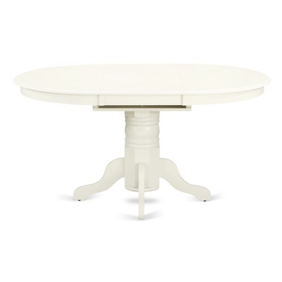 Linen White Round Pedestal Wood Dining Table with Extendable Leaf