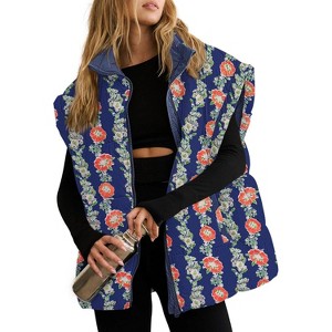 Imily Bela Womens Floral Quilted Puffer Coat Winter Warm Oversized Vest Cap Sleeve - 1 of 4