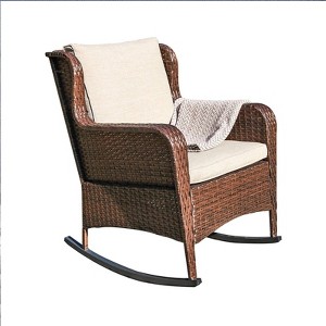 Sunsitt Resin Wicker Outdoor Patio, Rocking Chair with Olefin Cushions Beige - 1 of 4
