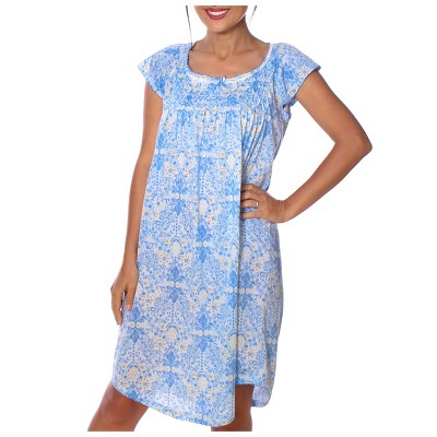YafeMarte Women’s Cap Sleeve Cotton Blend Nightgown with Smocked Yoke and Floral Design