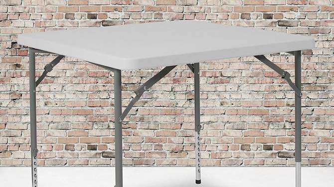 Emma and Oliver 2.79-Foot Square Height Adjustable Granite White Plastic Folding Table, 2 of 12, play video