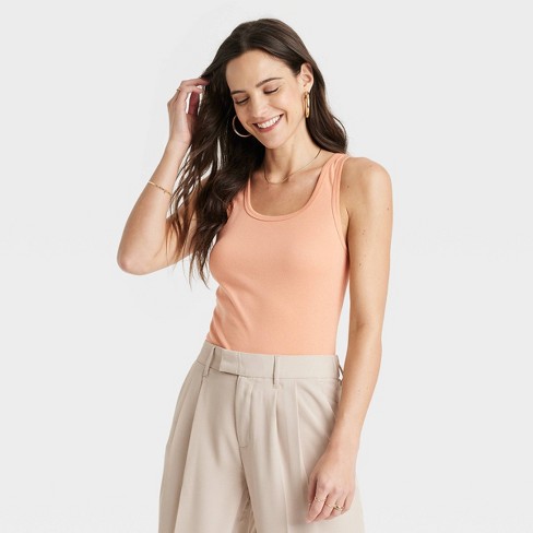 Women's Slim Fit Tank Top - A New Day™ Peach Orange M : Target