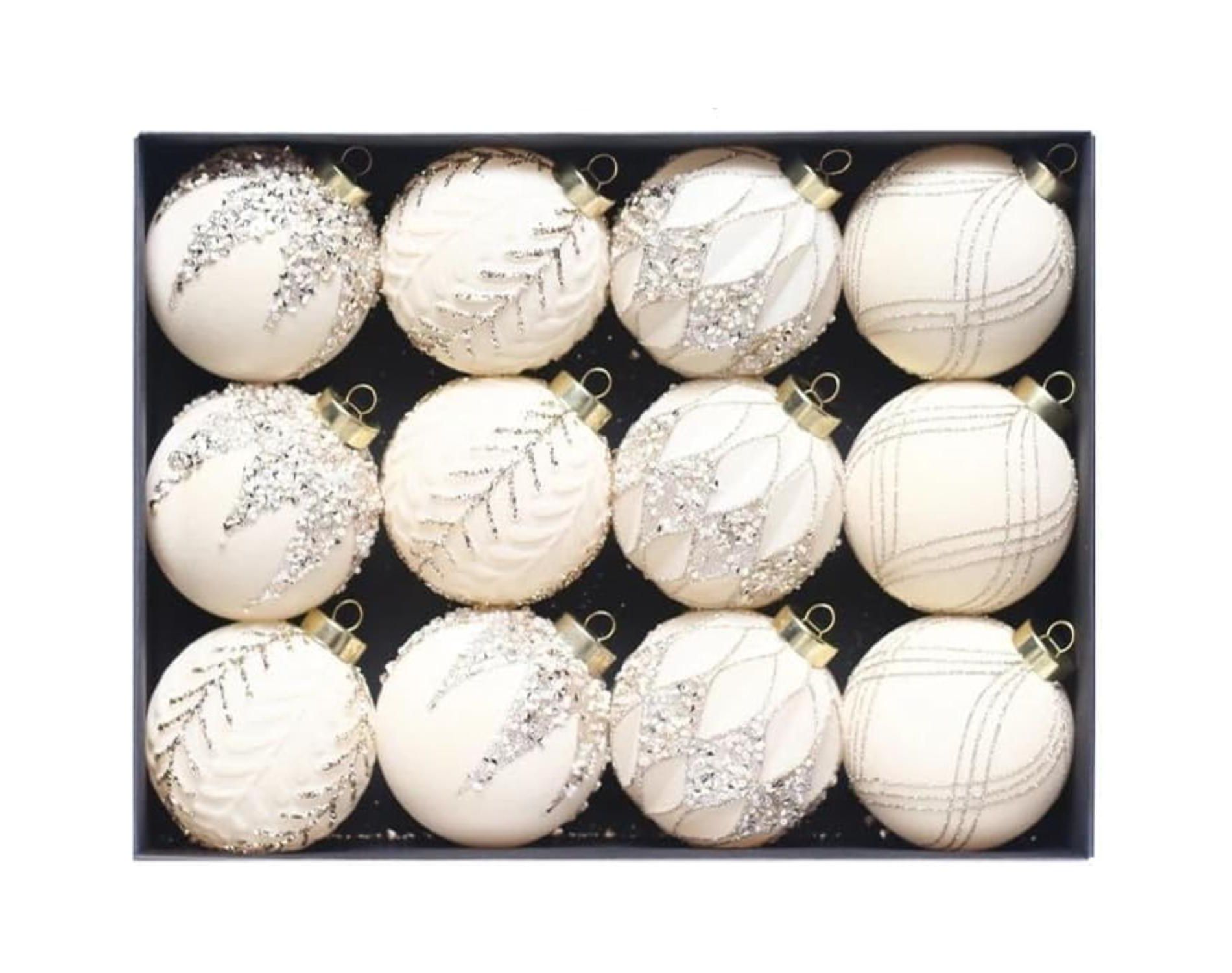 COZONY 12-Piece Shatterproof Flocked Mini Christmas Ball Ornaments