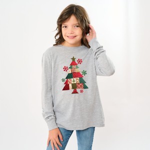 Christmas Tree Patchwork Print - Youth Long Sleeve Graphic T-Shirt - 1 of 4