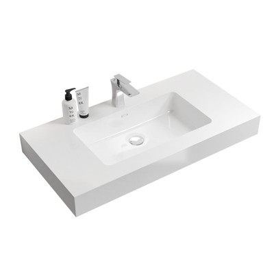 Vynxaria 36" Solid Surface Bathroom Sink Integrated Countertop Basin Glossy White