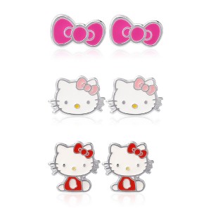 Hello Kitty Silver Plated and Enamel Hello Kitty Stud Earrings Set - 1 of 4