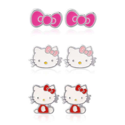 Hello Kitty Womens Cubic Zirconia And Enamel Hoop Earrings : Target