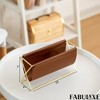 Fabulaxe Gold-Tone Metal Magazine Rack with Brown Faux Leather Sling Freestanding Organizer for Magazines Newspapers & Files - 2 of 4