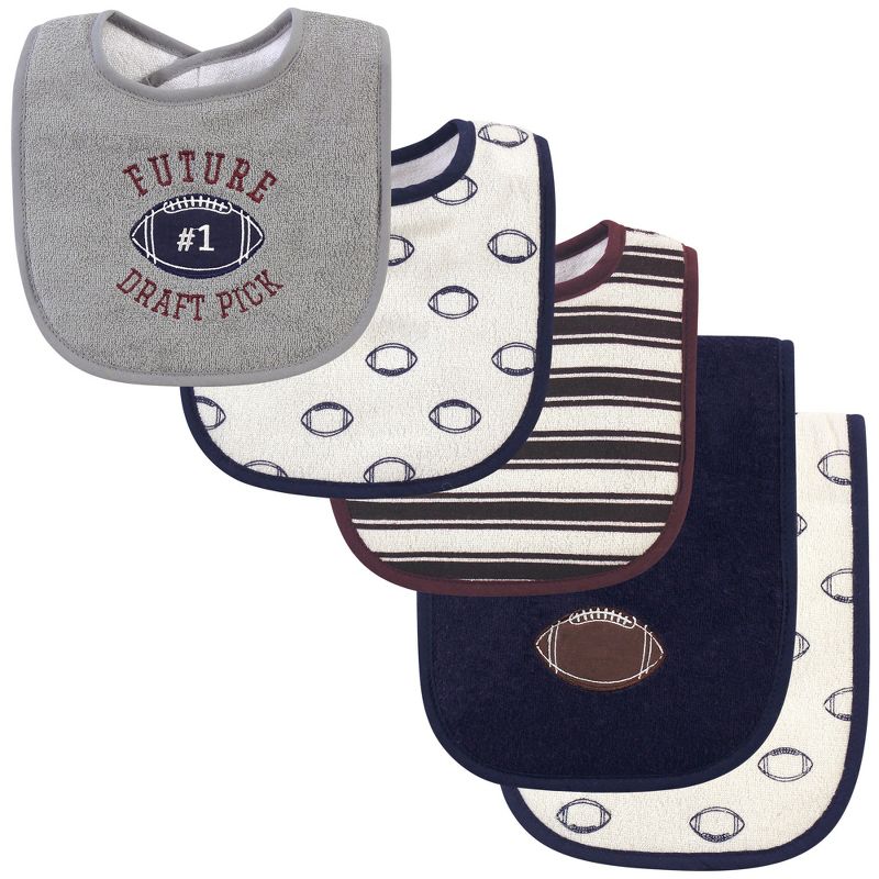 Hudson Baby Infant Boy Cotton Terry Bib and Burp Cloth Set 5pk, Football, One Size, 1 of 8