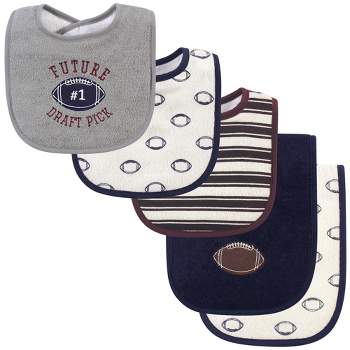 Hudson Baby Infant Boy Cotton Terry Bib and Burp Cloth Set 5pk, Football, One Size