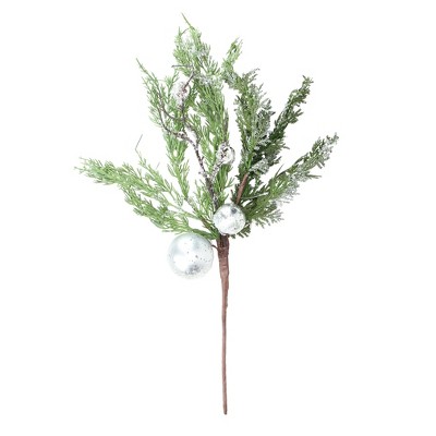 Northlight 22" Green and White Iced Cedar with Ornaments Artificial Christmas Spray