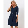 Allegra K Women's V Neck 3/4 Sleeve Belted Elegant Dresses with Pockets - 2 of 4