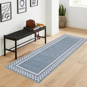 Washable Area Rug Living Room Rugs Modern Bordered Soft Throw Carpet Low Pile Non Slip Checkered Bedroom Rug Geometric Carpet for Nursery - 1 of 4