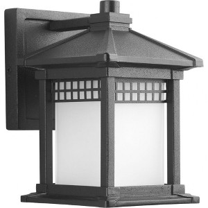 Progress Lighting Merit 1-Light Outdoor Wall Lantern in Black with Square Etched Glass Shade - 1 of 3