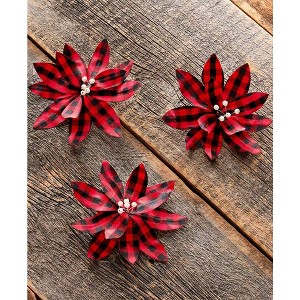 The Lakeside Collection Sets of 3 Buffalo Plaid Poinsettia Tree Clips - 1 of 2