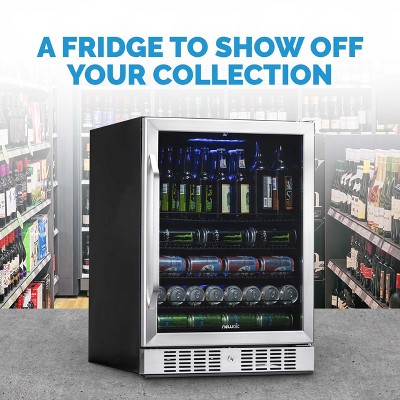 Stainless Steel 177-Can Beverage Fridge with Glass Door