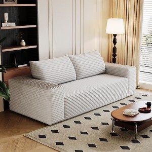 63 Inch 2 Setaser Sofa Corduroy Fabric Deep Seat Couches Comfy Loveseat Sofa No Assembly Camel - 1 of 4