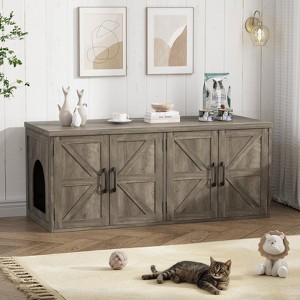 Large Double Room Cat House Cabinet, Hidden Litter Box Furniture - 1 of 4