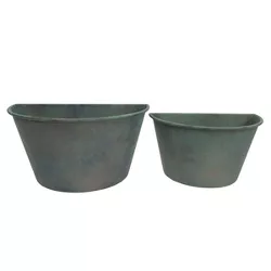 Set of 2 Patina Metal Wall Planters - Foreside Home & Garden