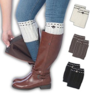Tipi Toe Women's 3 Pairs Contrasting Buttons Accents Solid Colors Knitted Leg Warmer Boot Topper Cuff - 1 of 4