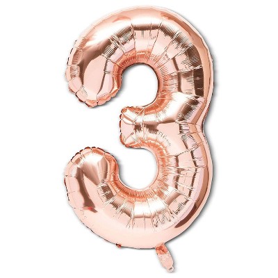 Sparkle and Bash 2 Packs Jumbo Number "3" Rose Gold Foil Balloons 40" for Party Decorations