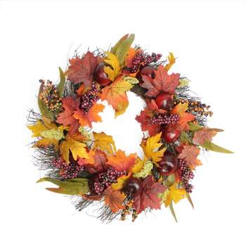 Northlight Apple and Berry Maple Leaf Twig Artificial Wreath, 22-Inch