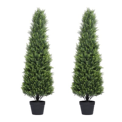 COWLOWN 4FT Artificial Topiary Tower Tree, Set of 2 - 48 Inch Faux Boxwood, UV Resistant Evergreen Shrubs for Outdoor Planters