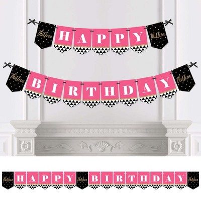 Big Dot of Happiness Chic 13th Birthday - Pink, Black and Gold - Birthday Party Bunting Banner - 13th Party Decorations - Happy Birthday