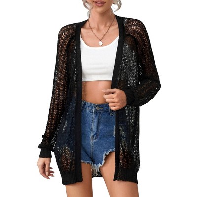 Women Crochet Lightweight Cardigan Cover Up Open Front Long Sleeve Summer Cardigans