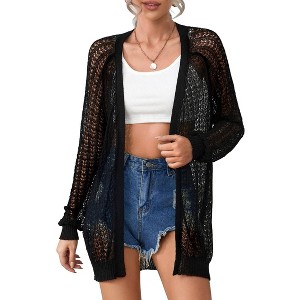 Women Crochet Lightweight Cardigan Cover Up Open Front Long Sleeve Summer Cardigans - 1 of 4