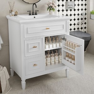 KIGFTSOD 30" Bathroom Vanity with Sink, Bathroom Vanity Cabinet with One Flip Drawer and Two Drawers, Adjustable Shelf - 1 of 4