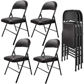 SKONYON 4 Pack Folding Chairs Portable Padded Home Office Kitchen Dining Chairs Black
