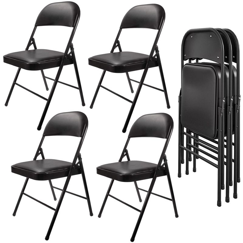 SKONYON 4 Pack Folding Chairs Portable Padded Home Office Kitchen Dining Chairs Black, 1 of 8