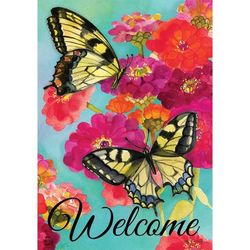 Morning Butterflies Spring Garden Flag Welcome Floral 18" x 12.5" Briarwood Lane - image 1 of 4