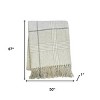 HomeRoots 50" X 67" Sand And White Cotton Blend Woven Plaid Throw Blanket with Fringe - 3 of 4