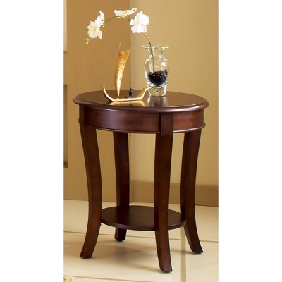 Cherry Brown Round Wood and Metal End Table